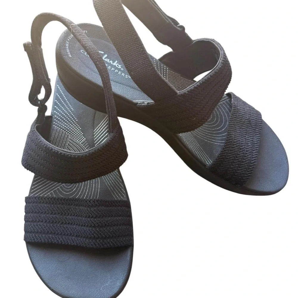 Clarks Cloudsteppers Arla Kaylie Black Wedge Sandals  9.5